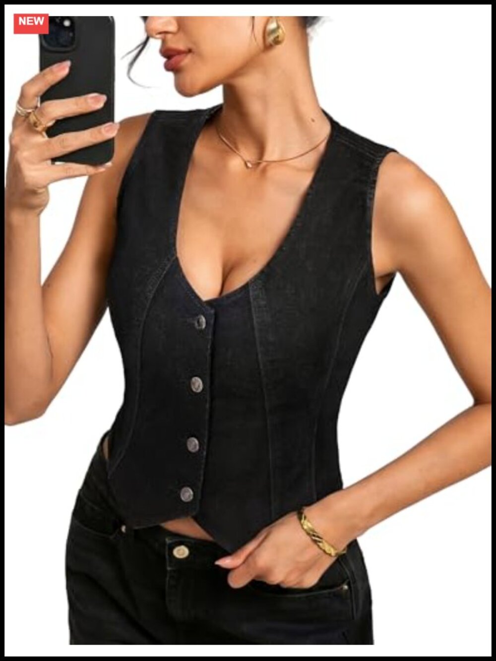 Women's Sleeveless Denim Jean Vest Stretch Fitted Western Concert Outfit